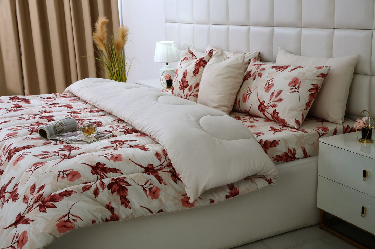 8 PCs Winter Comforter Set-Victorian Rose Comforters Apricot