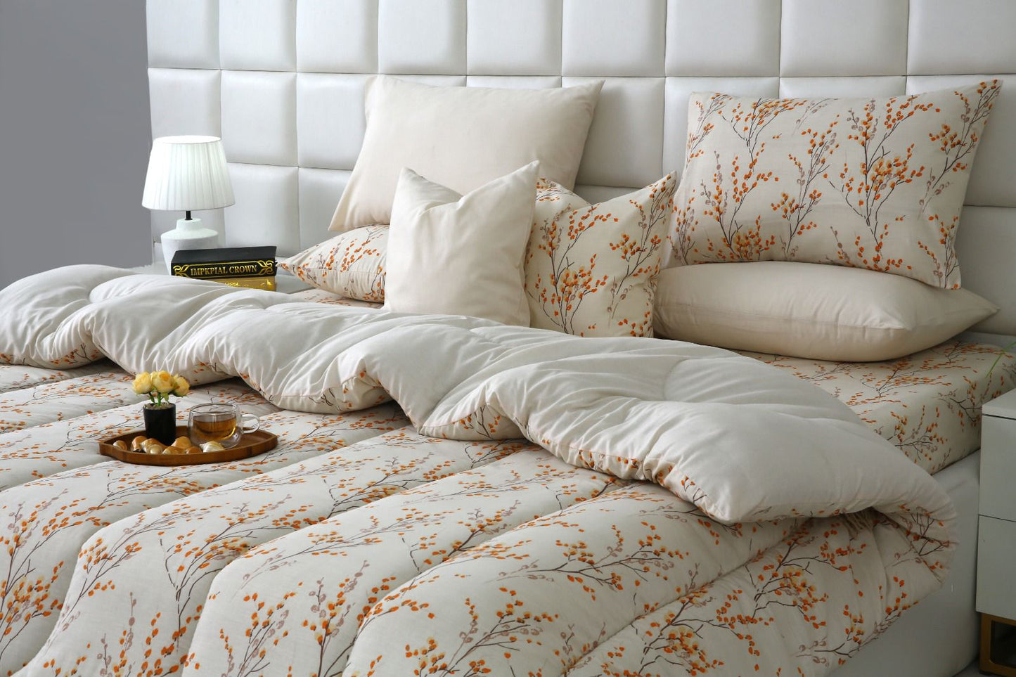 8 PCs Winter Comforter Set-Orange Blossom Comforters Apricot