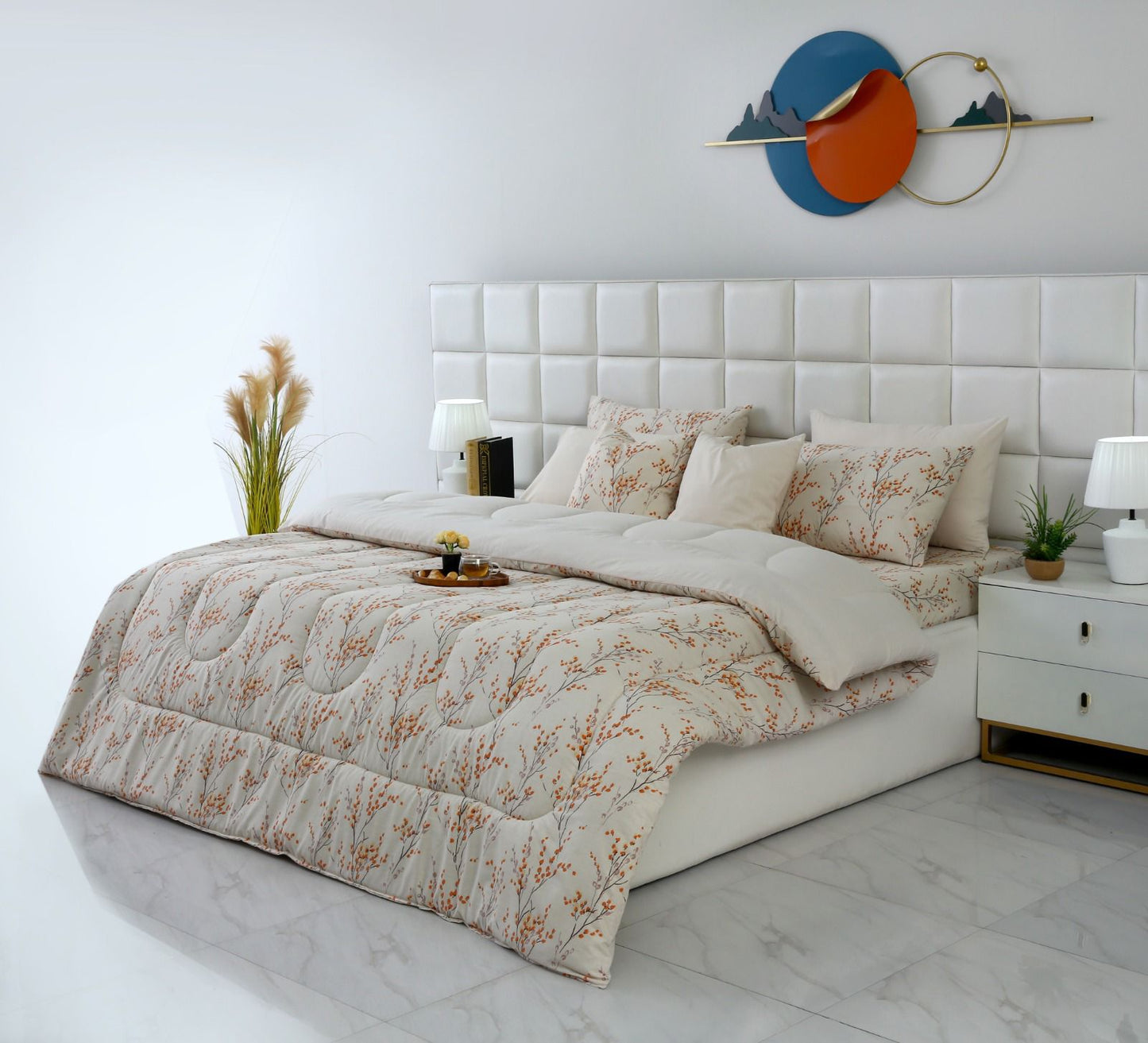 8 PCs Winter Comforter Set-Orange Blossom Comforters Apricot