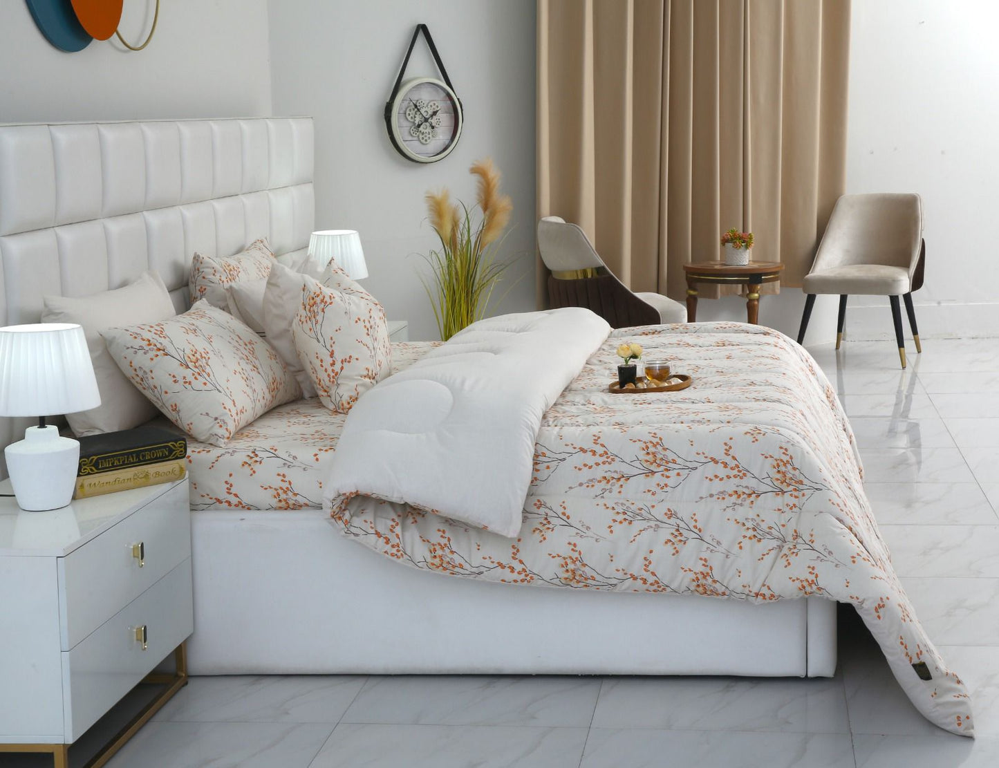 8 PCs Winter Comforter Set-Orange Blossom Comforters Apricot