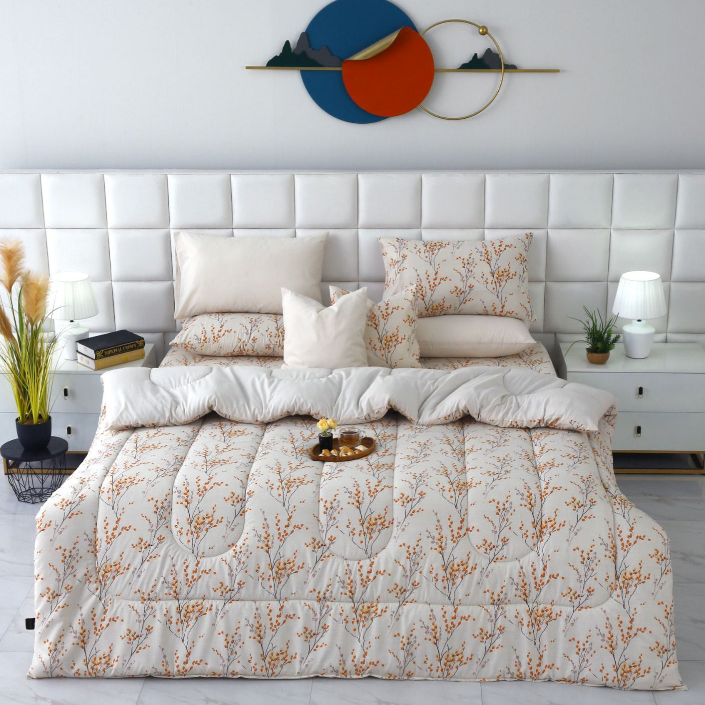 8 PCs Winter Comforter Set-Orange Blossom Comforters Apricot