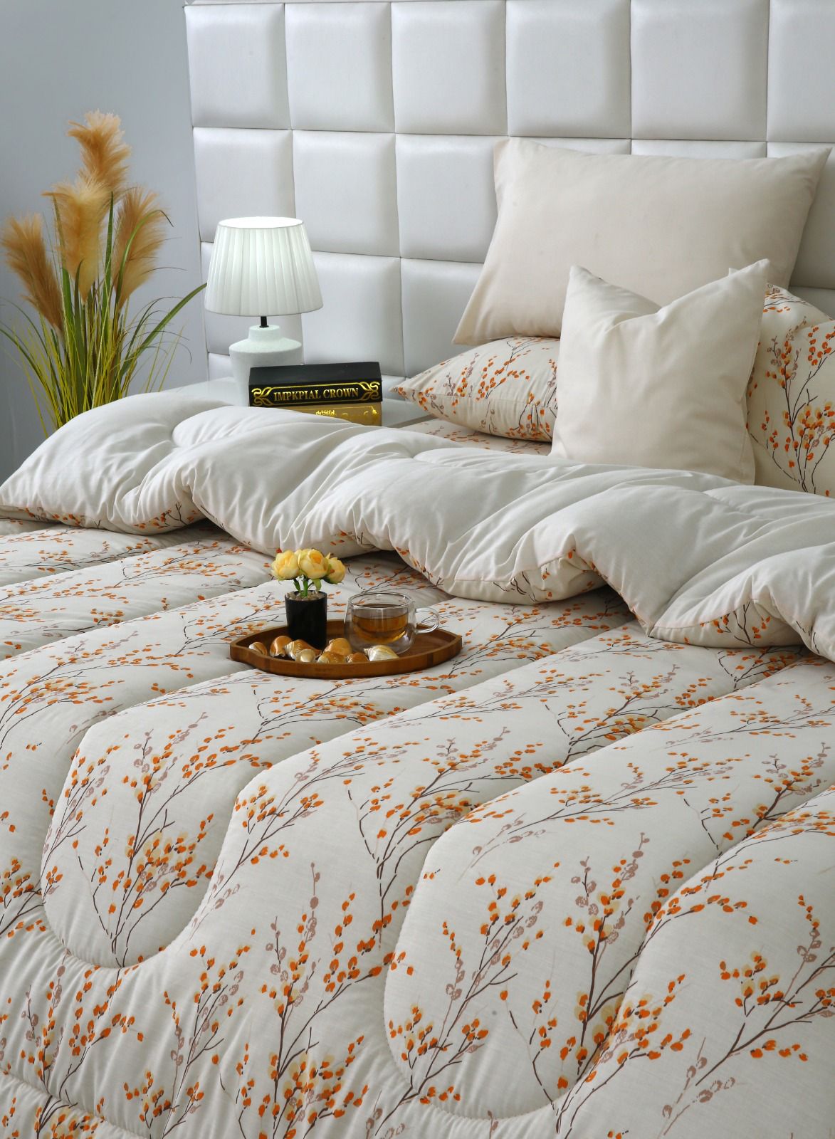 8 PCs Winter Comforter Set-Orange Blossom Comforters Apricot