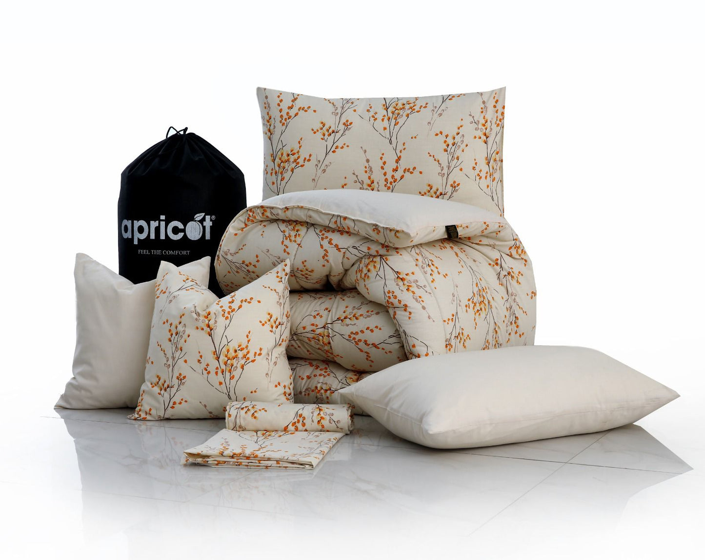 8 PCs Winter Comforter Set-Orange Blossom Comforters Apricot