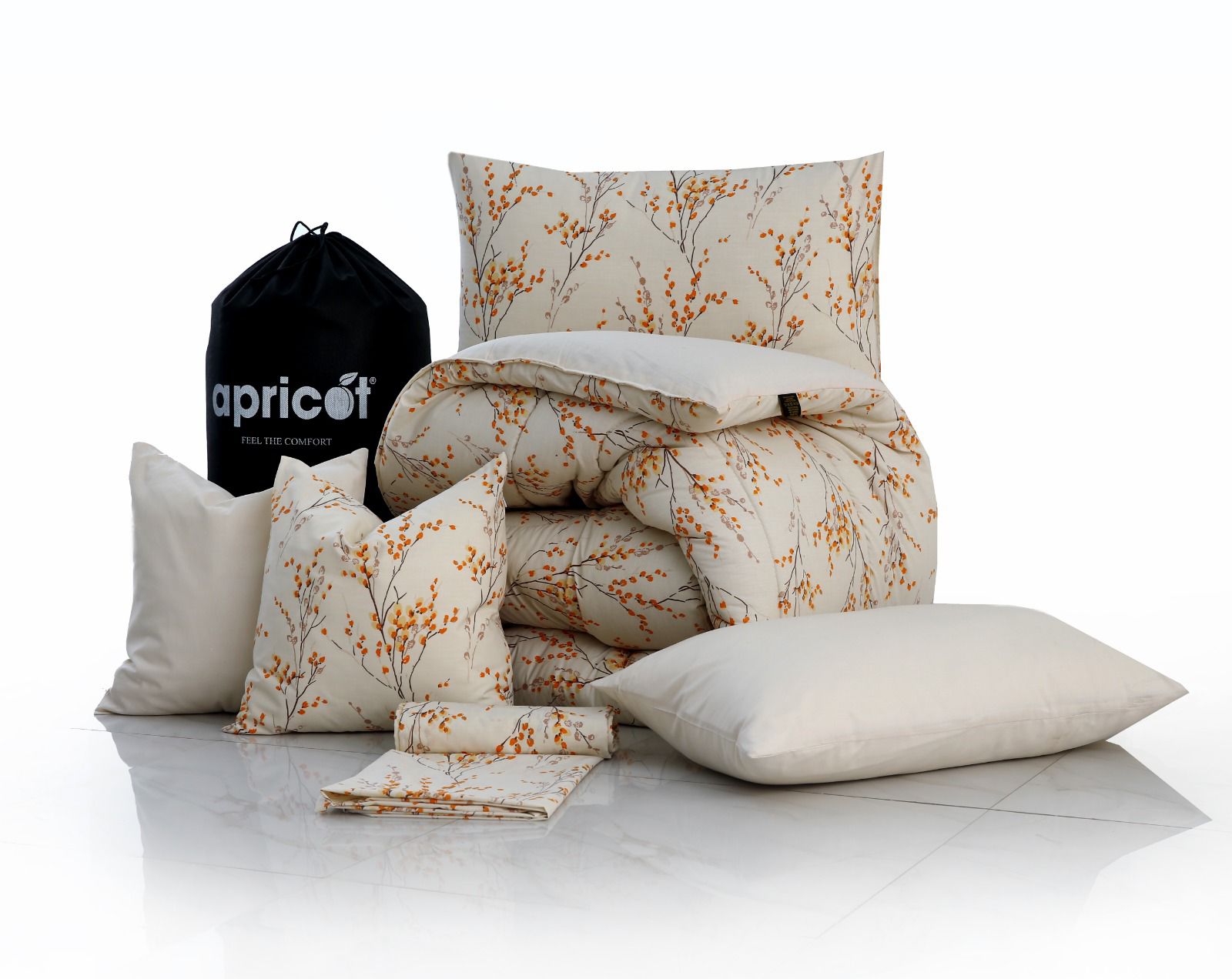 8 PCs Winter Comforter Set-Orange Blossom Comforters Apricot