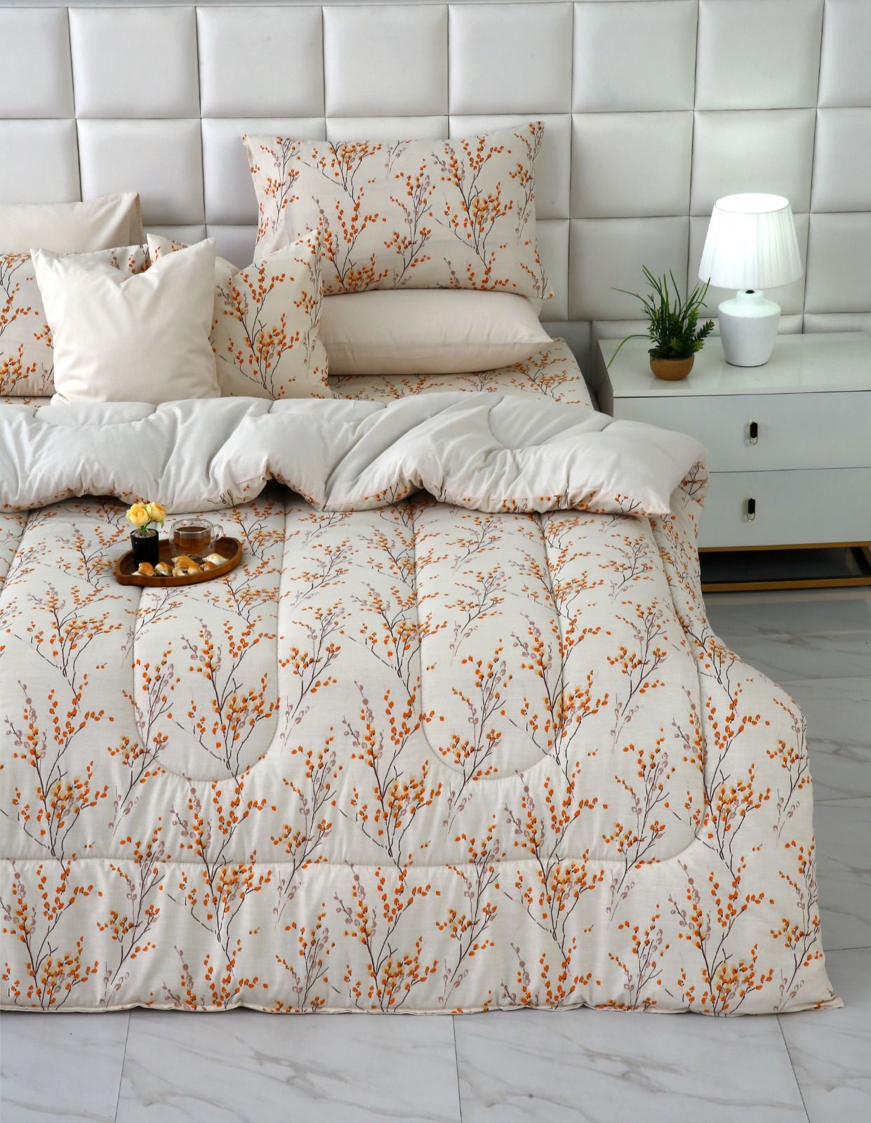 8 PCs Winter Comforter Set-Orange Blossom Comforters Apricot