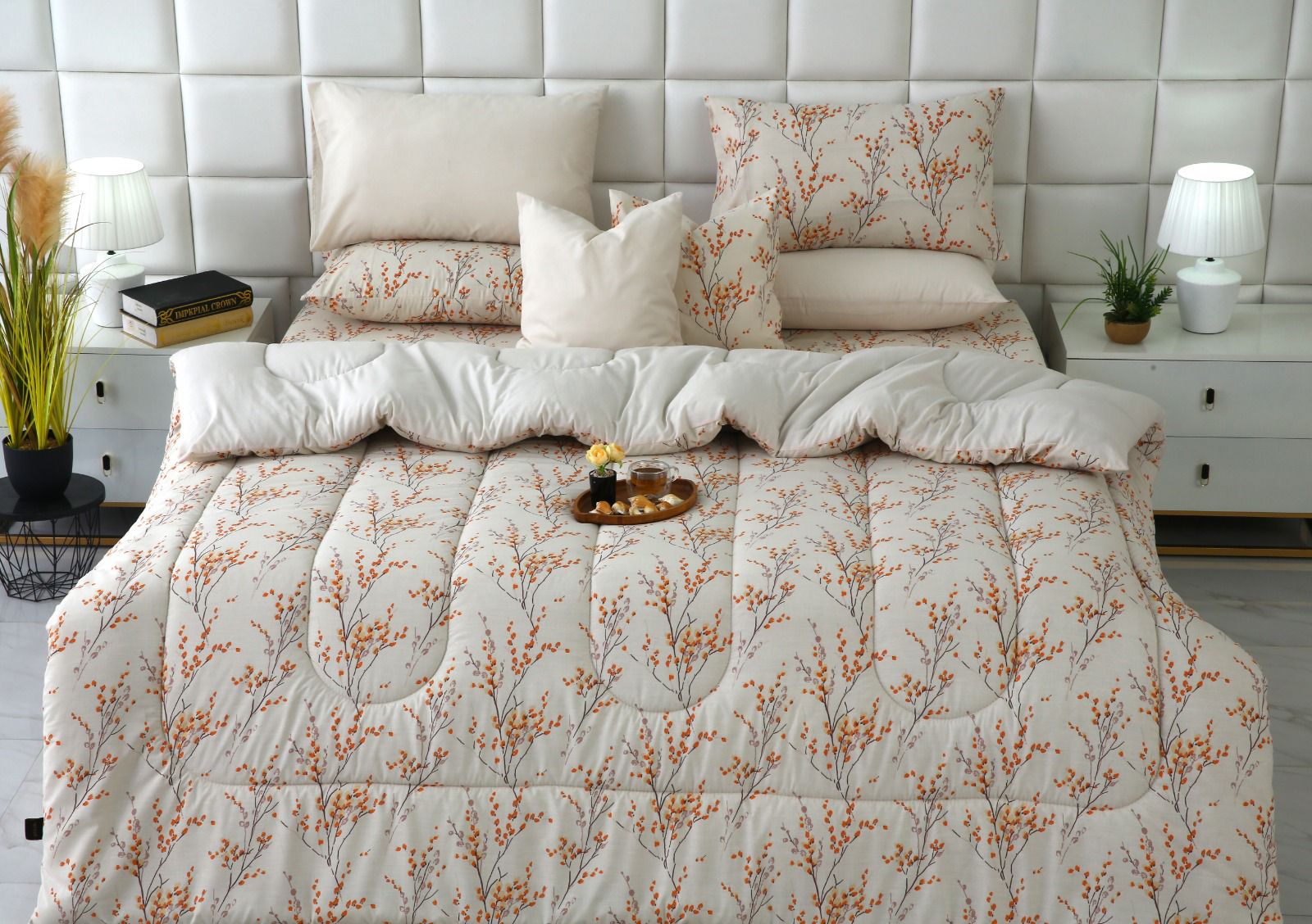 8 PCs Winter Comforter Set-Orange Blossom Comforters Apricot