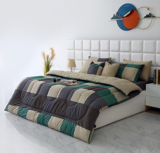 8 PCs Winter Razai Set-Vintage Patchwork Comforters Apricot