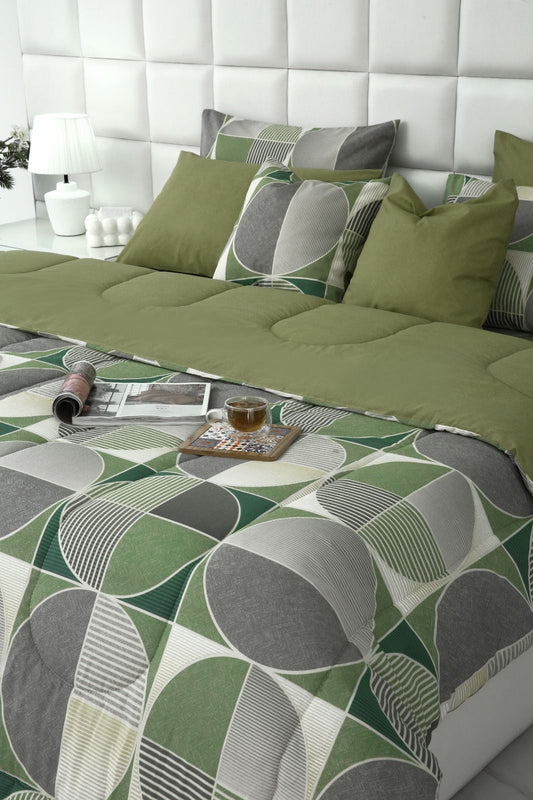 5 PCs Single Razai Set- Neo Abstract Comforters Apricot