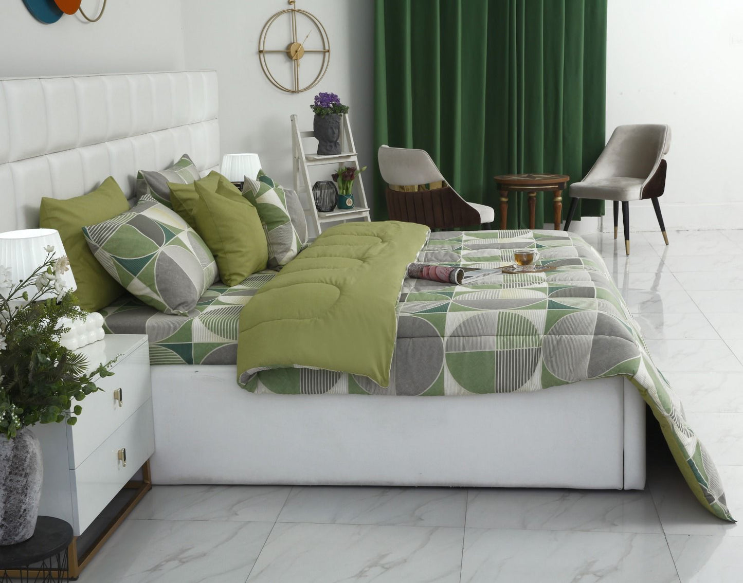 8 PCs Winter Razai Set-Neo Abstract Comforters Apricot