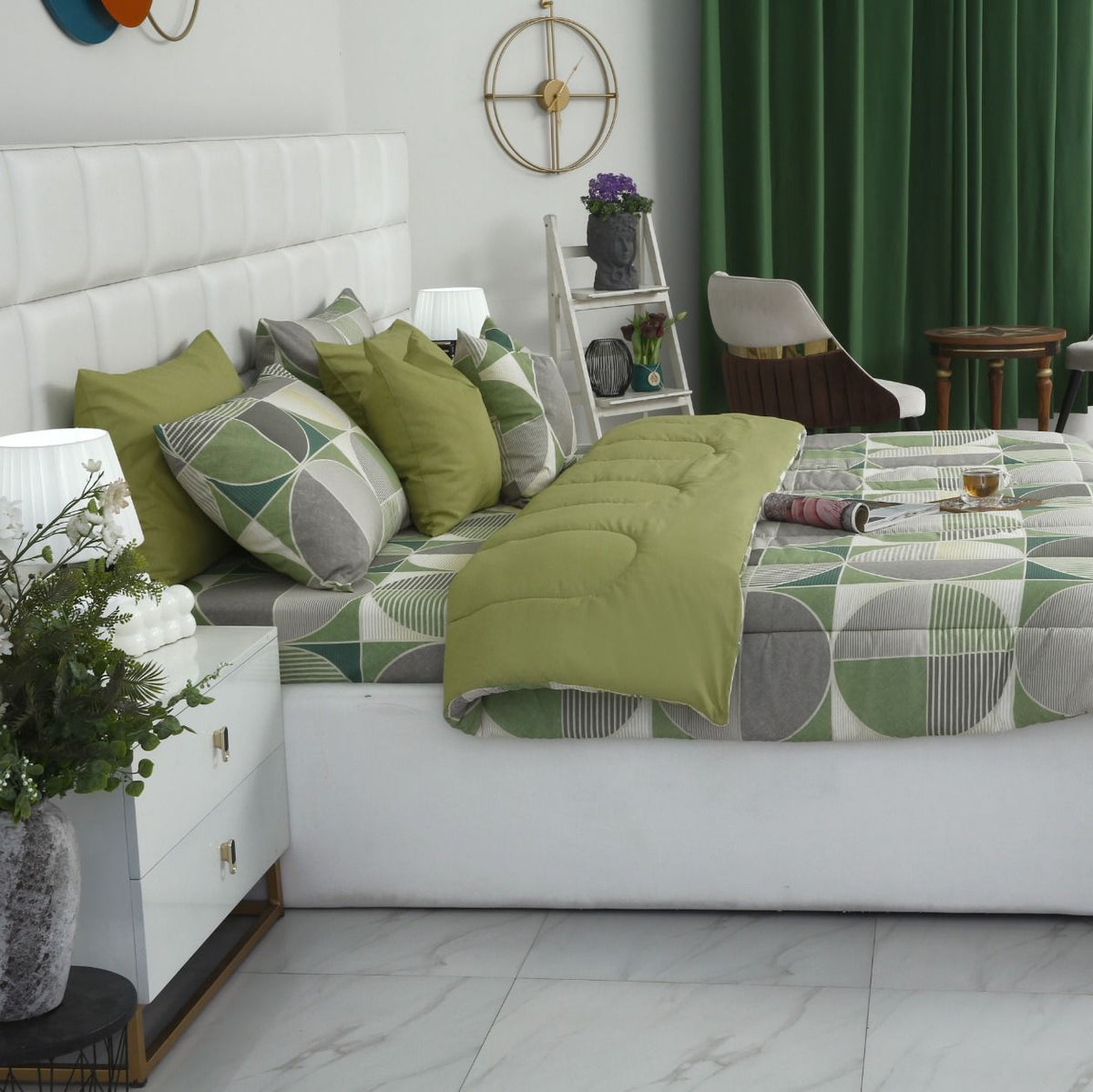5 PCs Single Razai Set- Neo Abstract Comforters Apricot