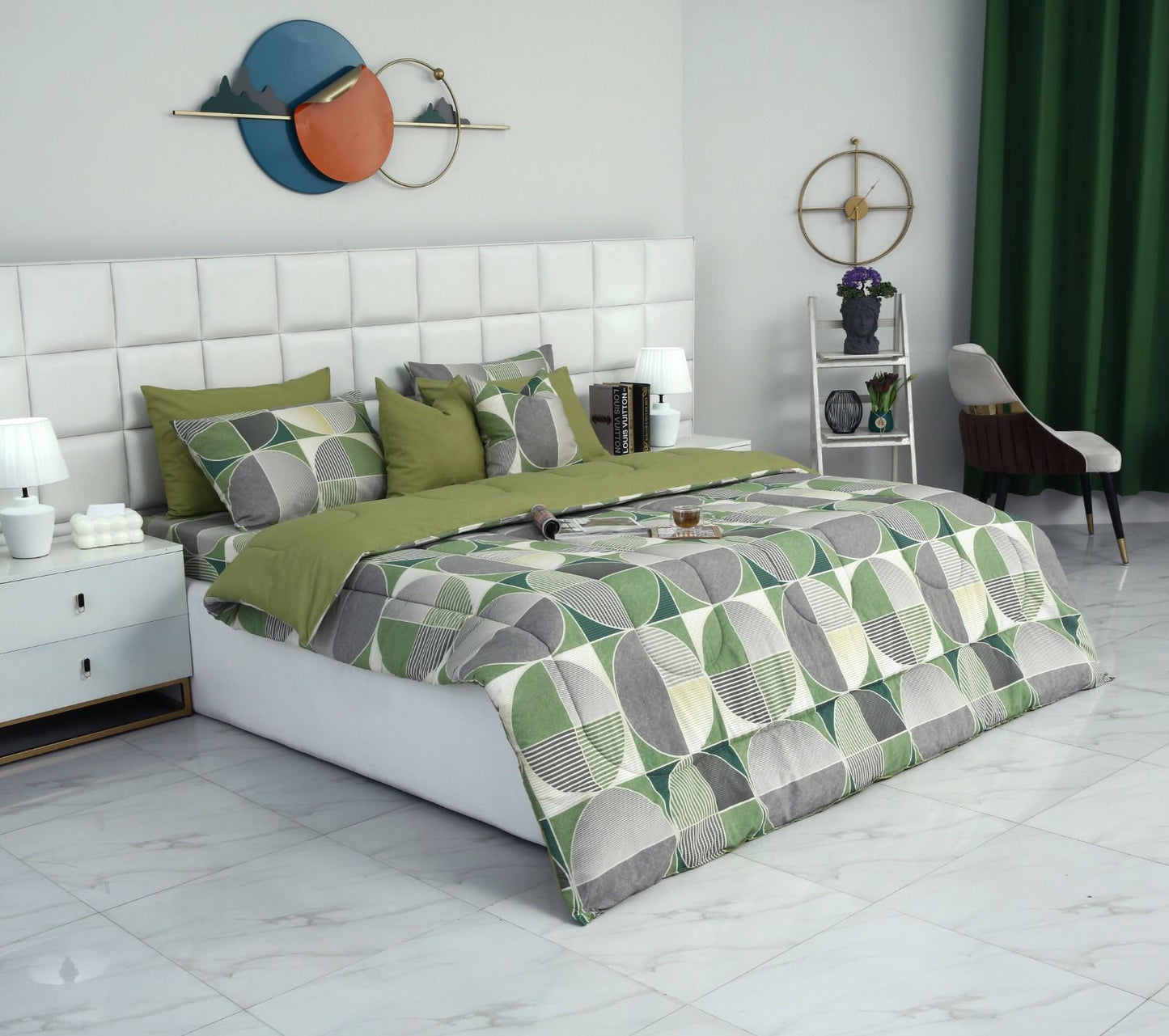 8 PCs Winter Razai Set-Neo Abstract Comforters Apricot