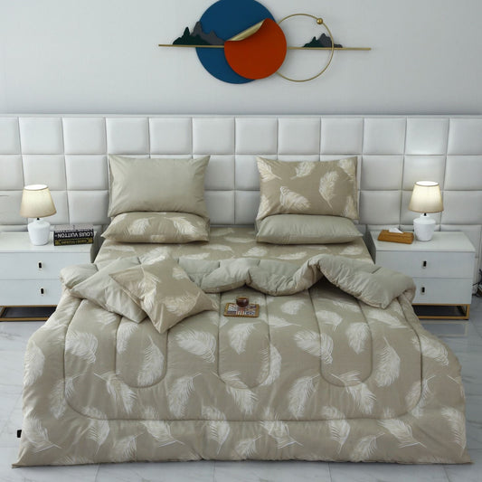 8 PCs Winter Comforter Set-Beige Feathers Comforters Apricot