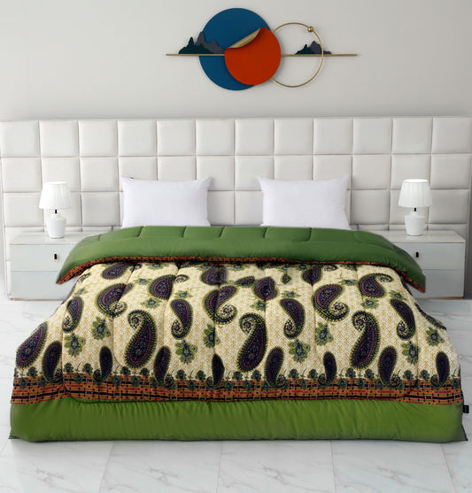 1 PC Double Winter Comforter-Green Paisleys Comforters Apricot