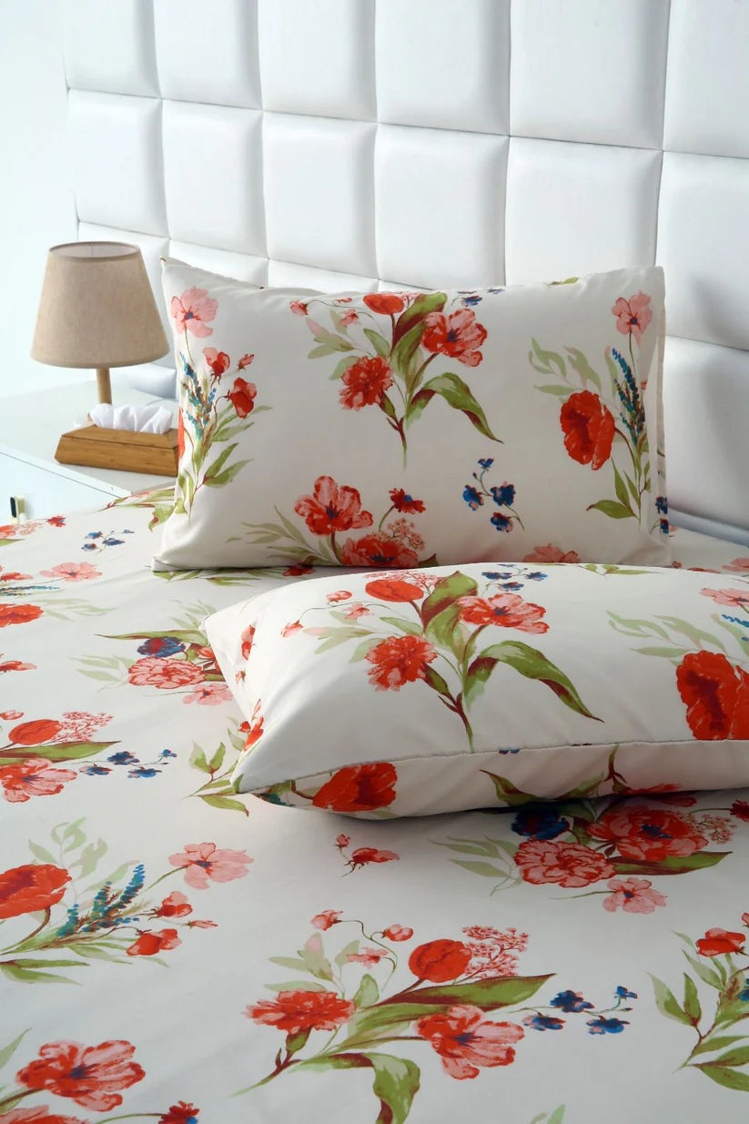 3 PCs Double Bed Sheet-Cosmic Bloom Bed Sheets Apricot
