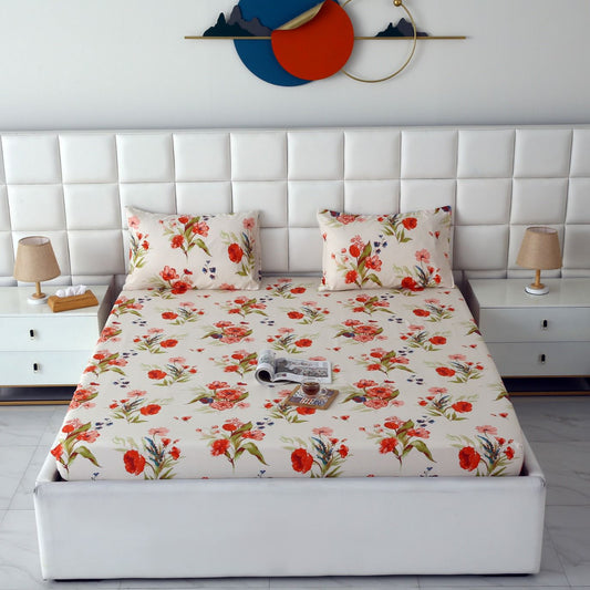 Fitted Bed Sheet-Cosmic Bloom Fitted Sheets Apricot
