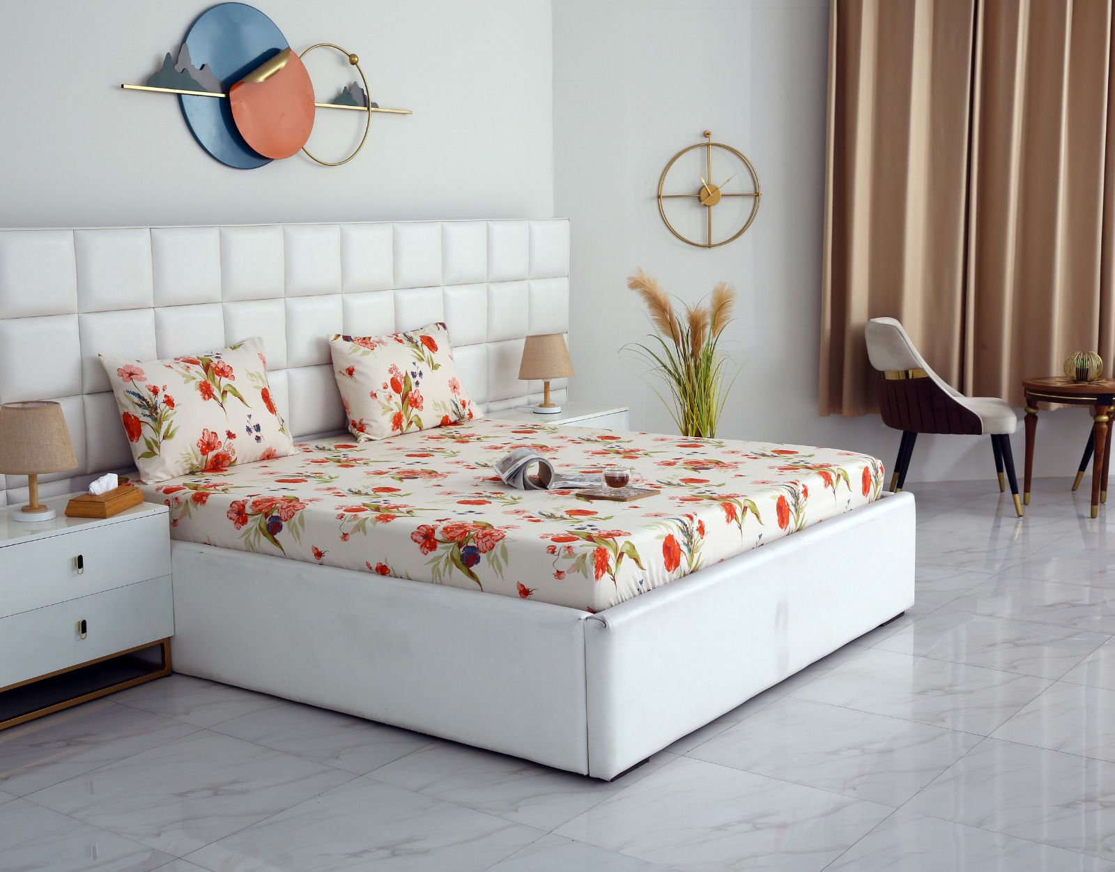 Fitted Bed Sheet-Cosmic Bloom Fitted Sheets Apricot