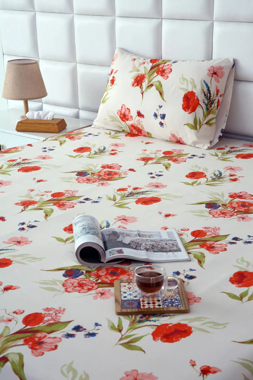 3 PCs Double Bed Sheet-Cosmic Bloom Bed Sheets Apricot