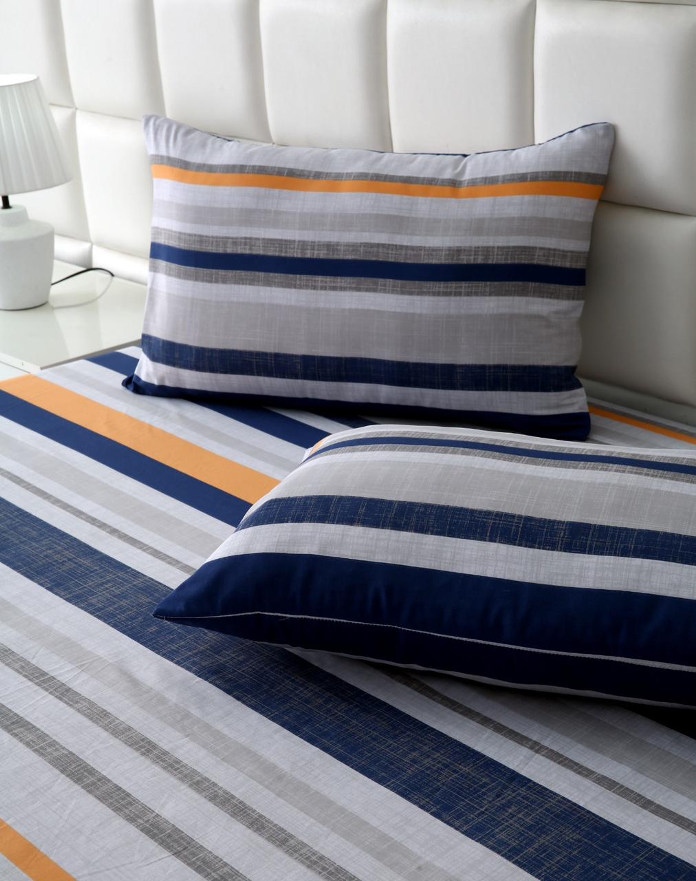 3 PCs Double Bed Sheet-Multi Bands Bed Sheets Apricot