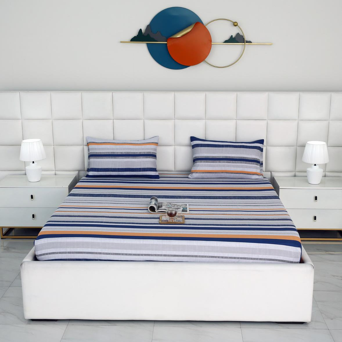 Fitted Bed Sheet-Multi Bands Fitted Sheets Apricot