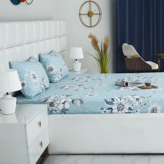 3 PCs Double Bed Sheet-Pale Bloom Bed Sheets Apricot