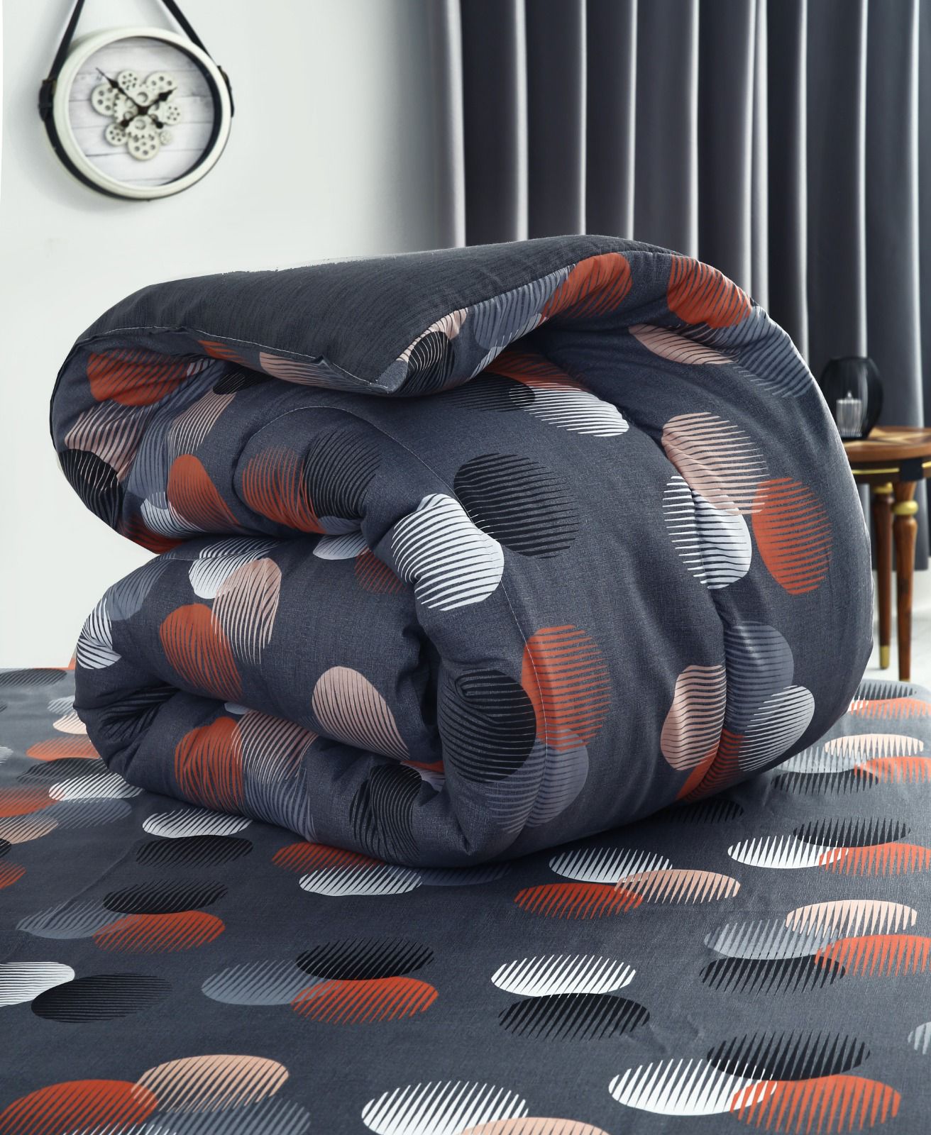 8 PCs Winter Razai Set-Illustration Design Comforters Apricot