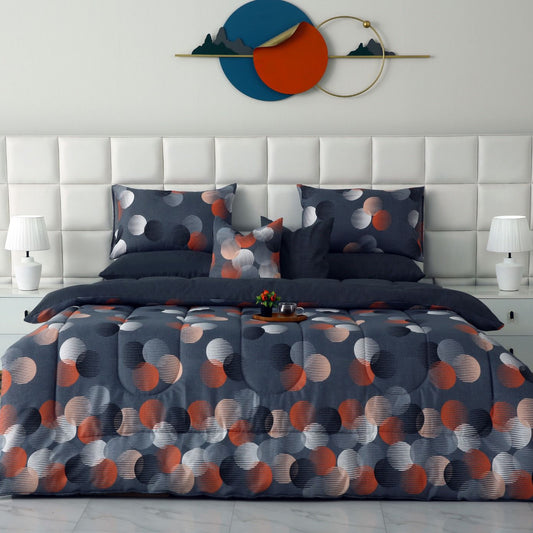 8 PCs Winter Razai Set-Illustration Design Comforters Apricot