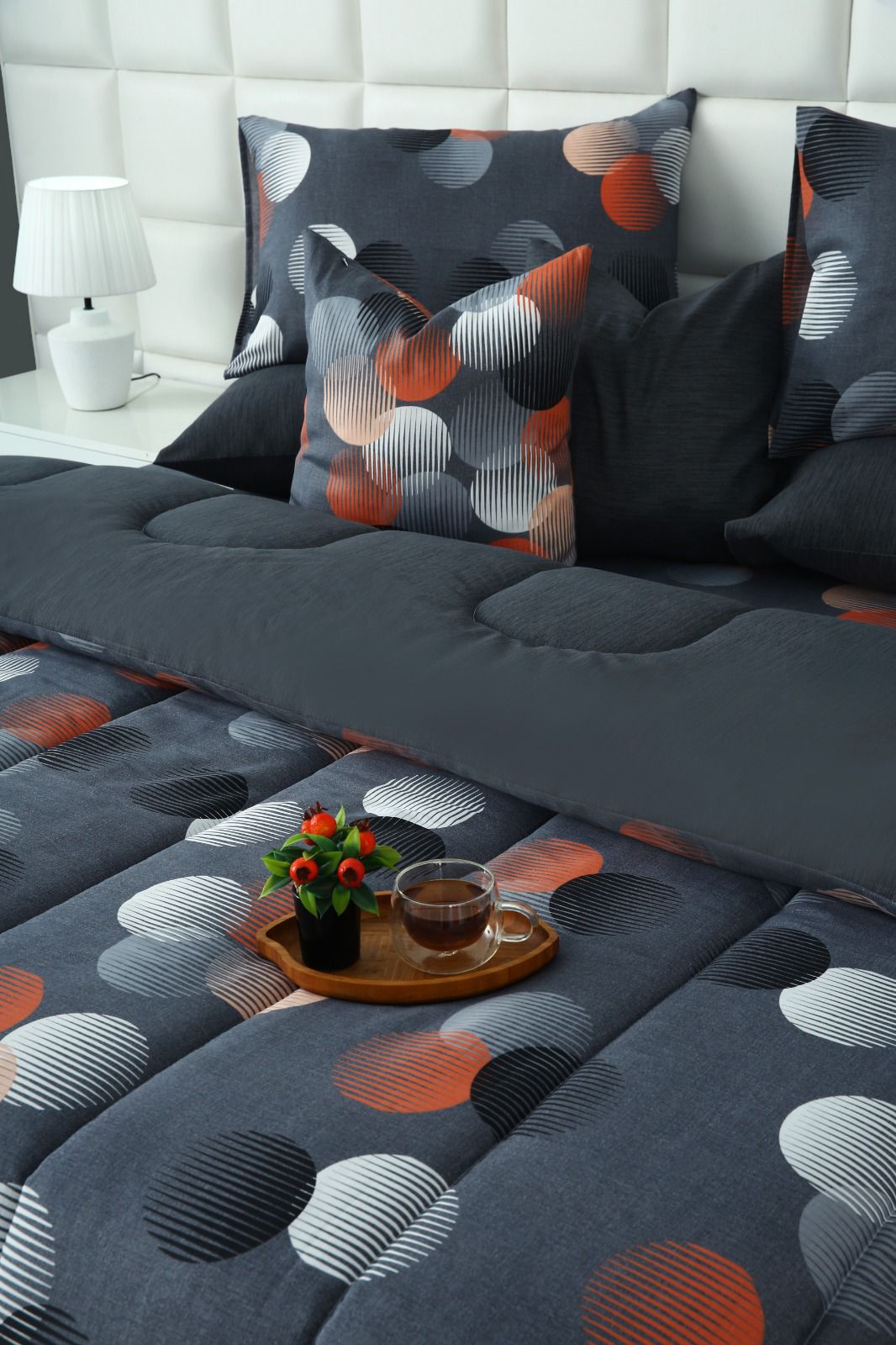 8 PCs Winter Razai Set-Illustration Design Comforters Apricot