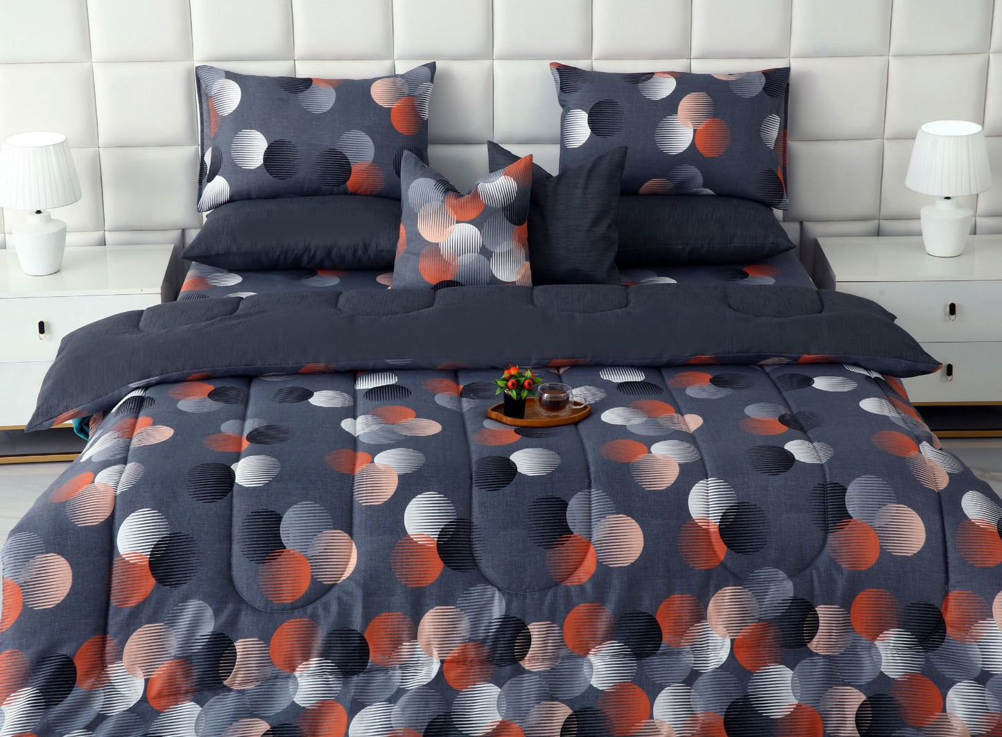 8 PCs Winter Razai Set-Illustration Design Comforters Apricot