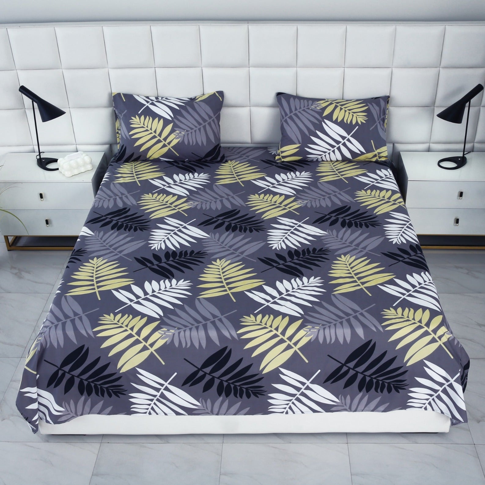 3 PCs Bed Sheet-Black Feathers BED SHEET Apricot