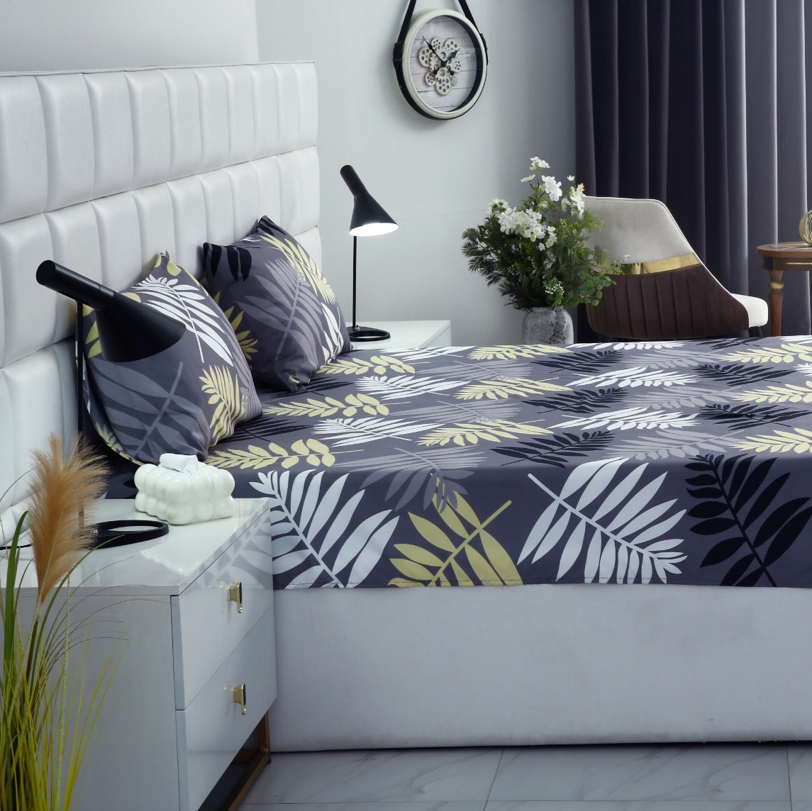 2Pcs Single Bed Sheet-Black Feathers single bed sheet Apricot