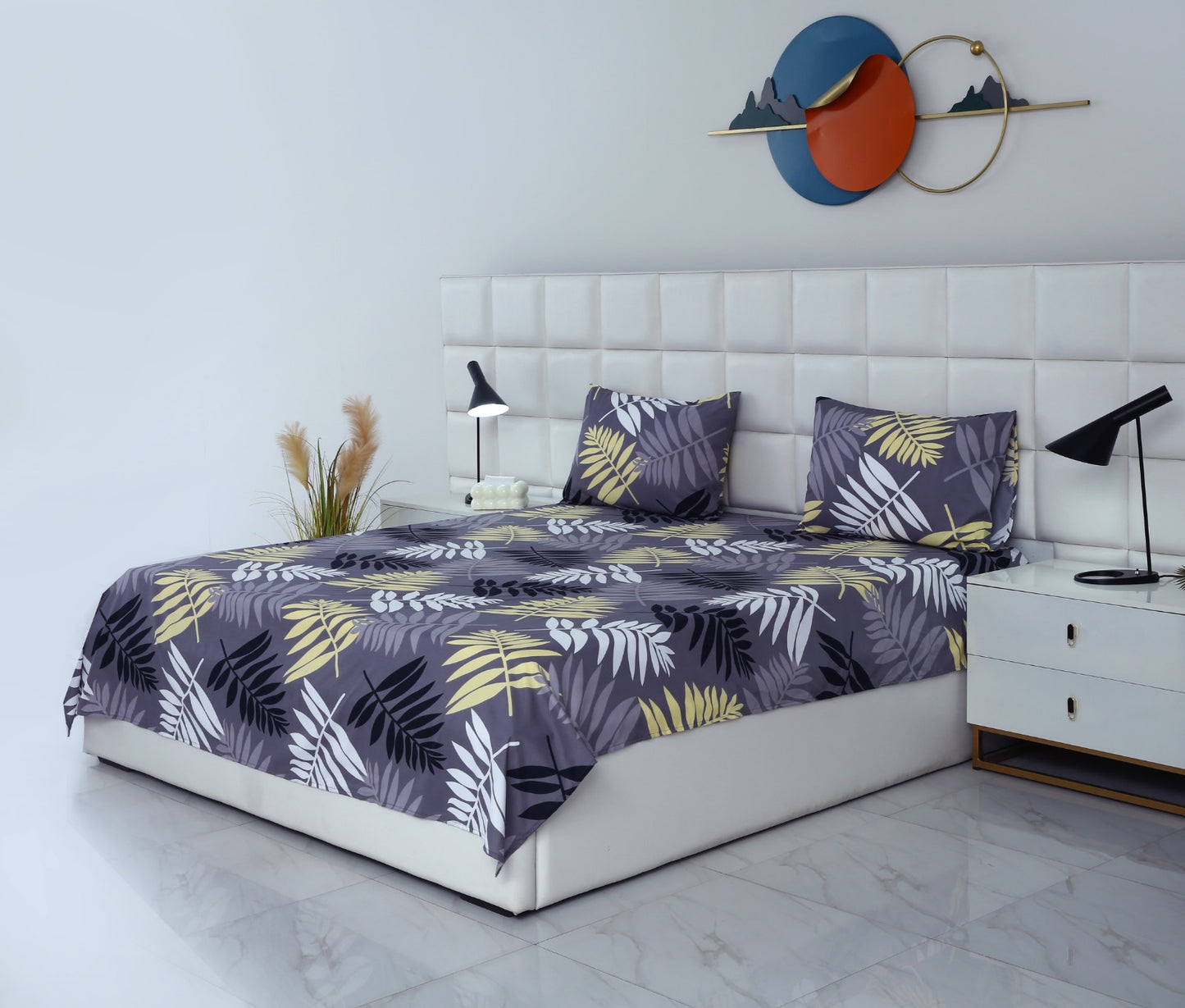 3 PCs Bed Sheet-Black Feathers BED SHEET Apricot