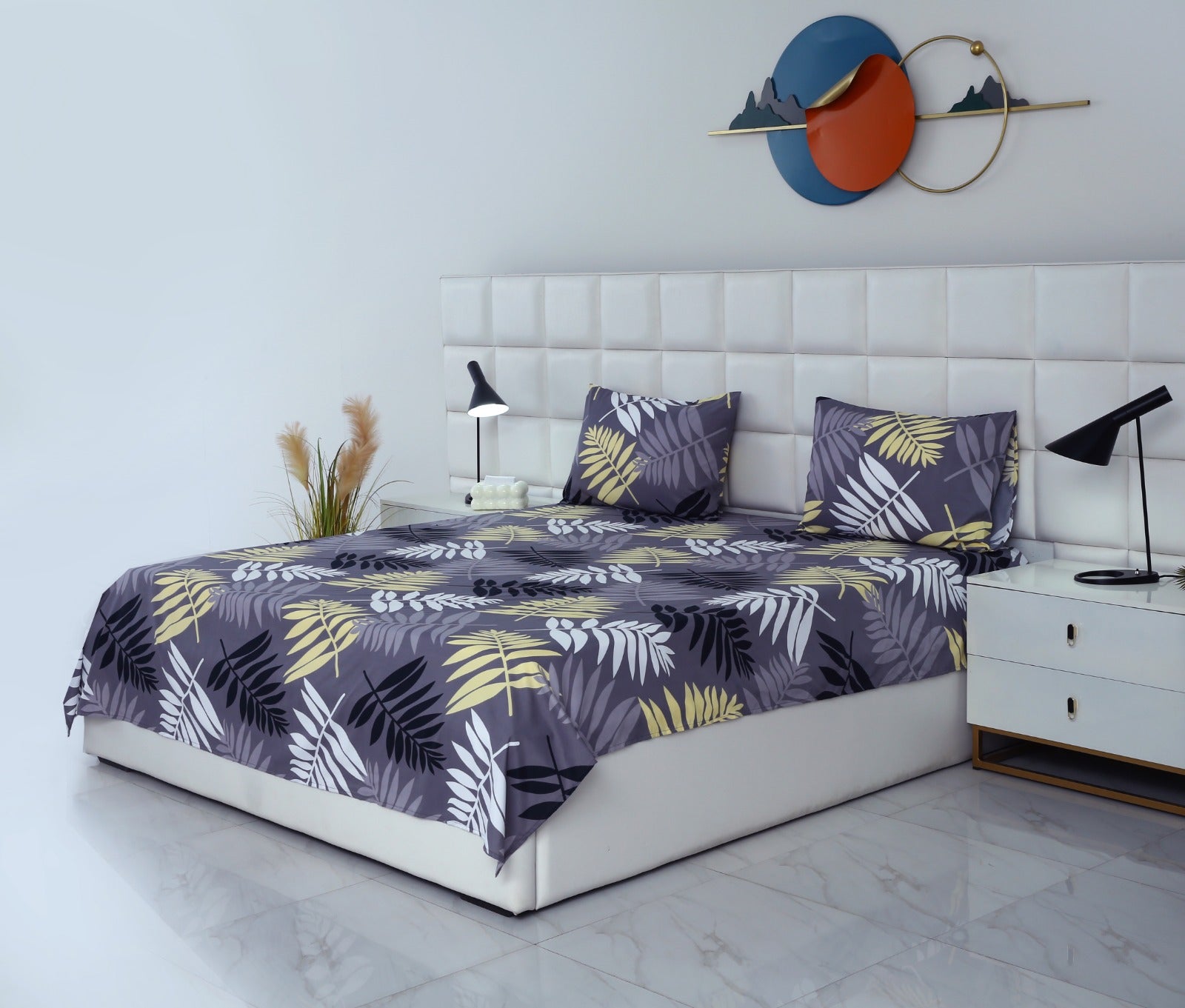 3 PCs Bed Sheet-Black Feathers BED SHEET Apricot