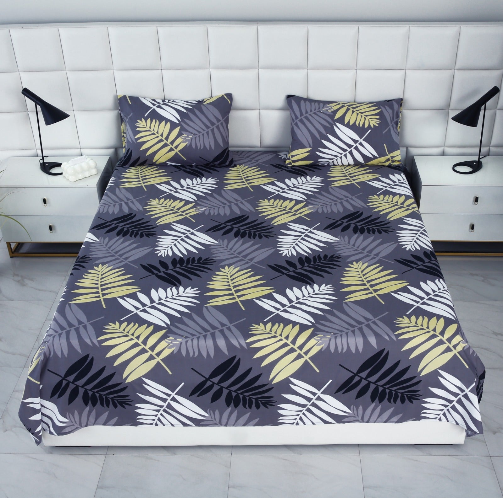 3 PCs Bed Sheet-Black Feathers BED SHEET Apricot