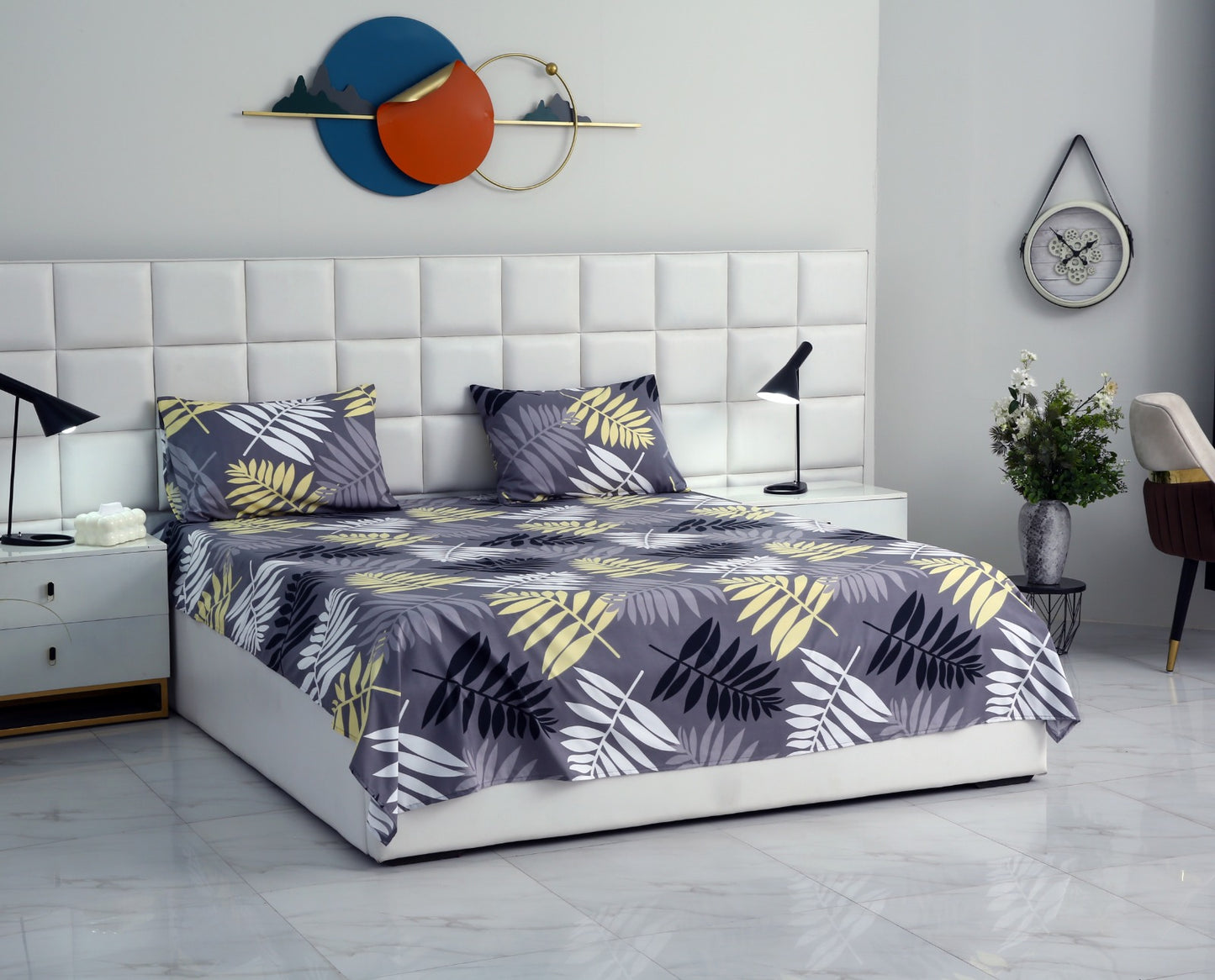 3 PCs Bed Sheet-Black Feathers BED SHEET Apricot