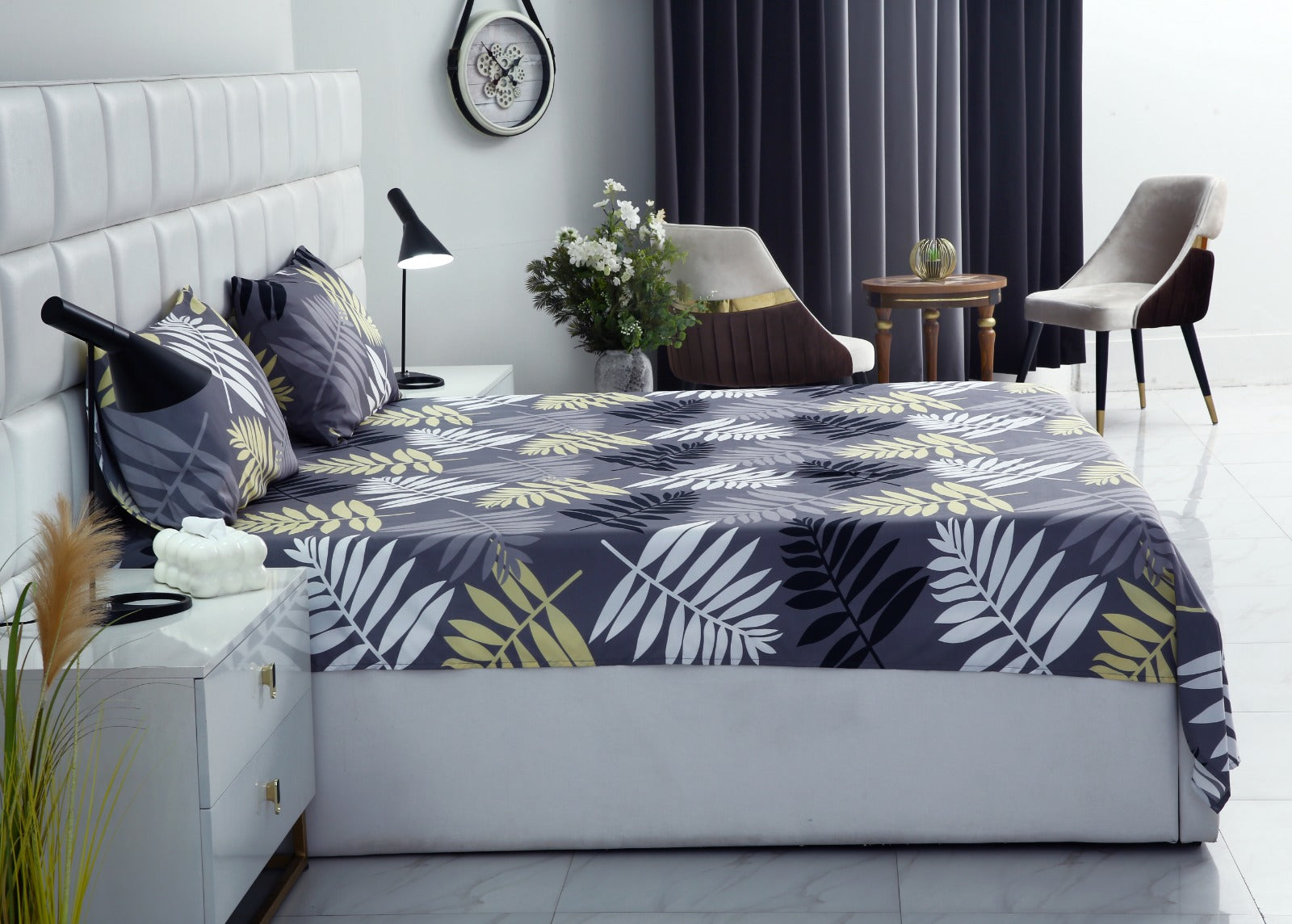 2Pcs Single Bed Sheet-Black Feathers single bed sheet Apricot