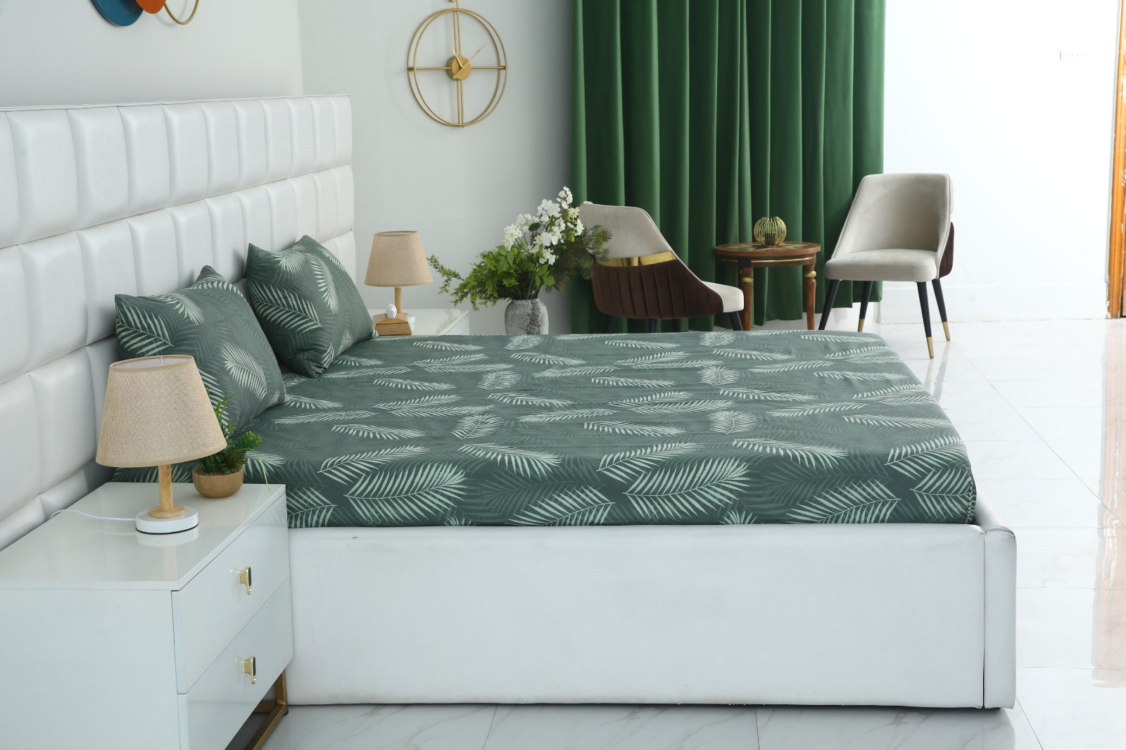 Fitted Bed Sheet-Emerald Feathers Fitted Sheets Apricot