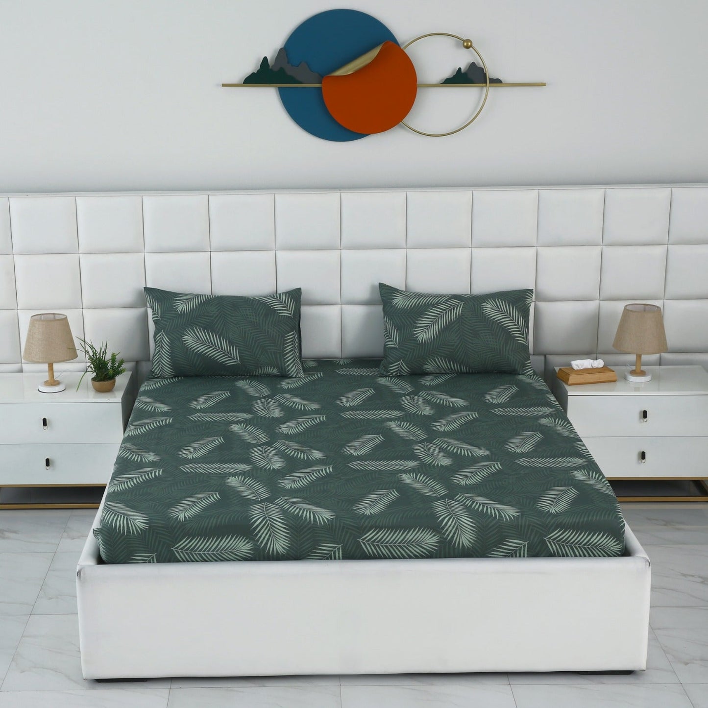 Fitted Bed Sheet-Emerald Feathers Fitted Sheets Apricot