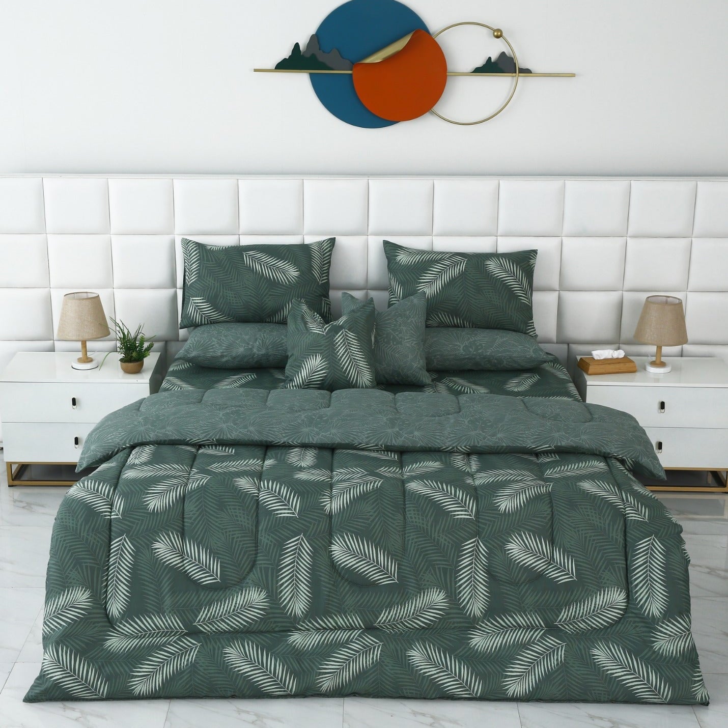 8 PCs Winter Comforter Set-Emerald Feathers Comforters Apricot