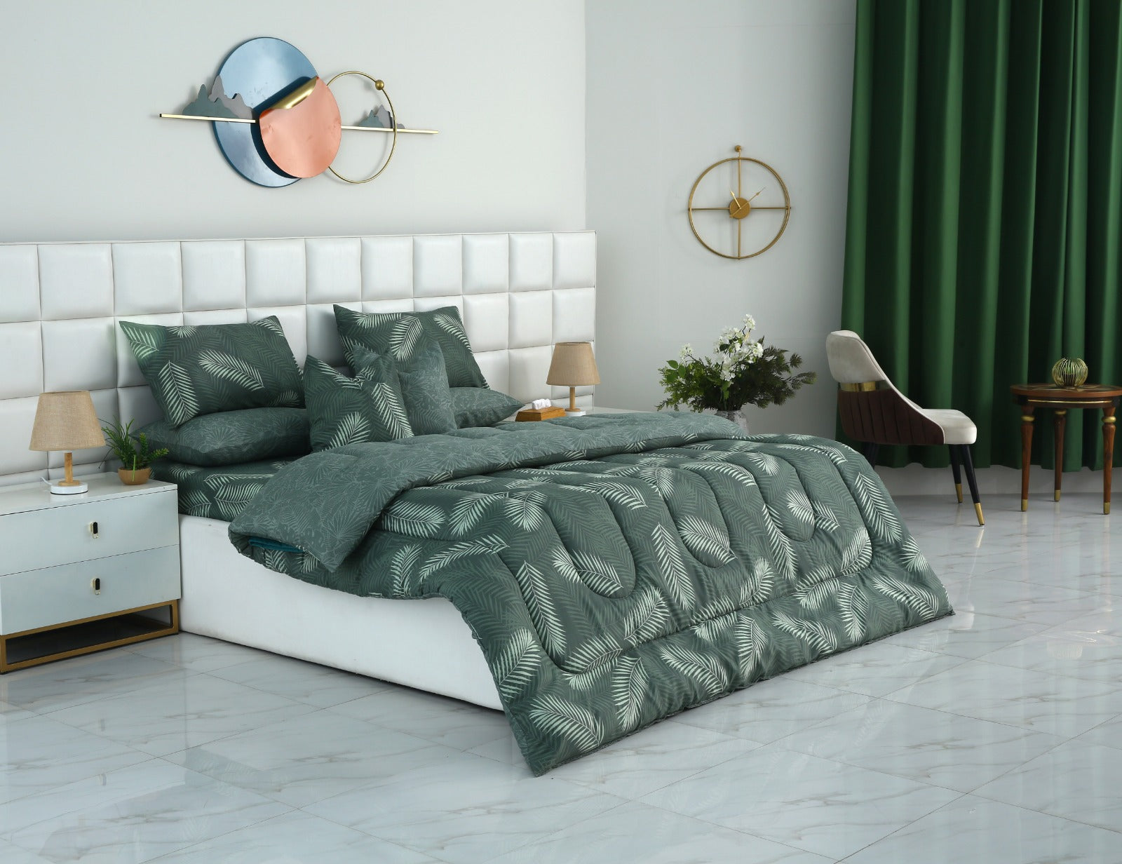 8 PCs Winter Comforter Set-Emerald Feathers Comforters Apricot
