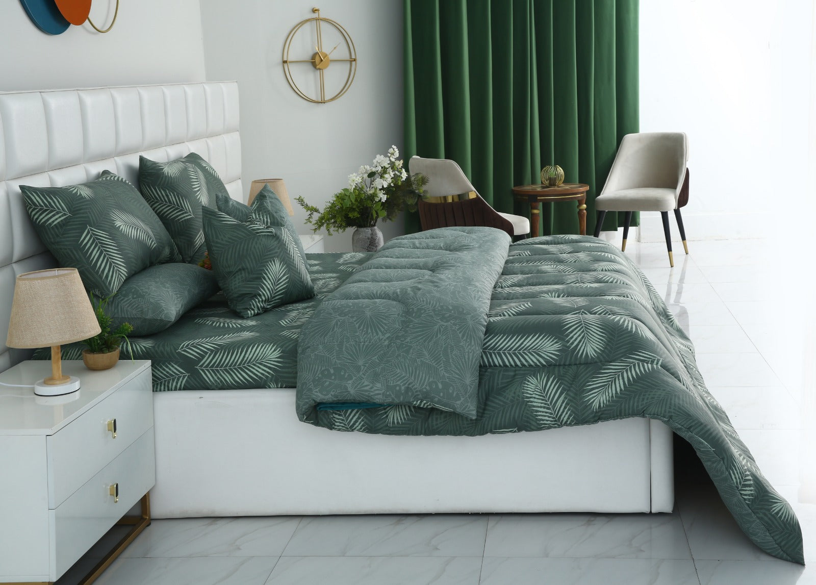 8 PCs Winter Comforter Set-Emerald Feathers Comforters Apricot