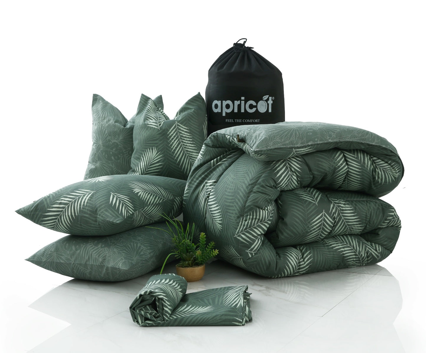 8 PCs Winter Comforter Set-Emerald Feathers Comforters Apricot