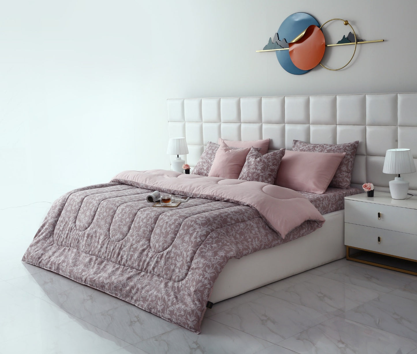 8 PCs Winter Comforter Set-White Peonies Comforters Apricot