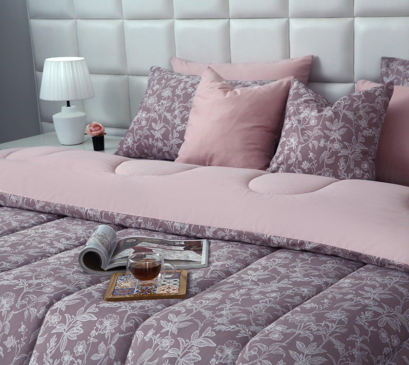 8 PCs Winter Comforter Set-White Peonies Comforters Apricot