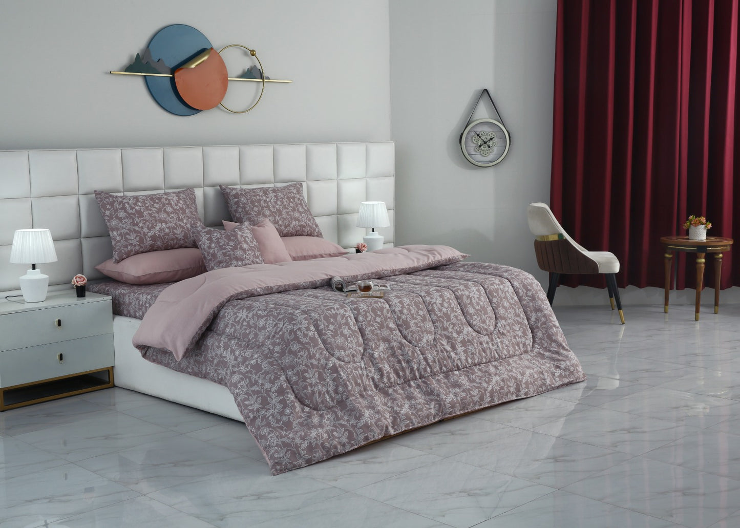 8 PCs Winter Comforter Set-White Peonies Comforters Apricot