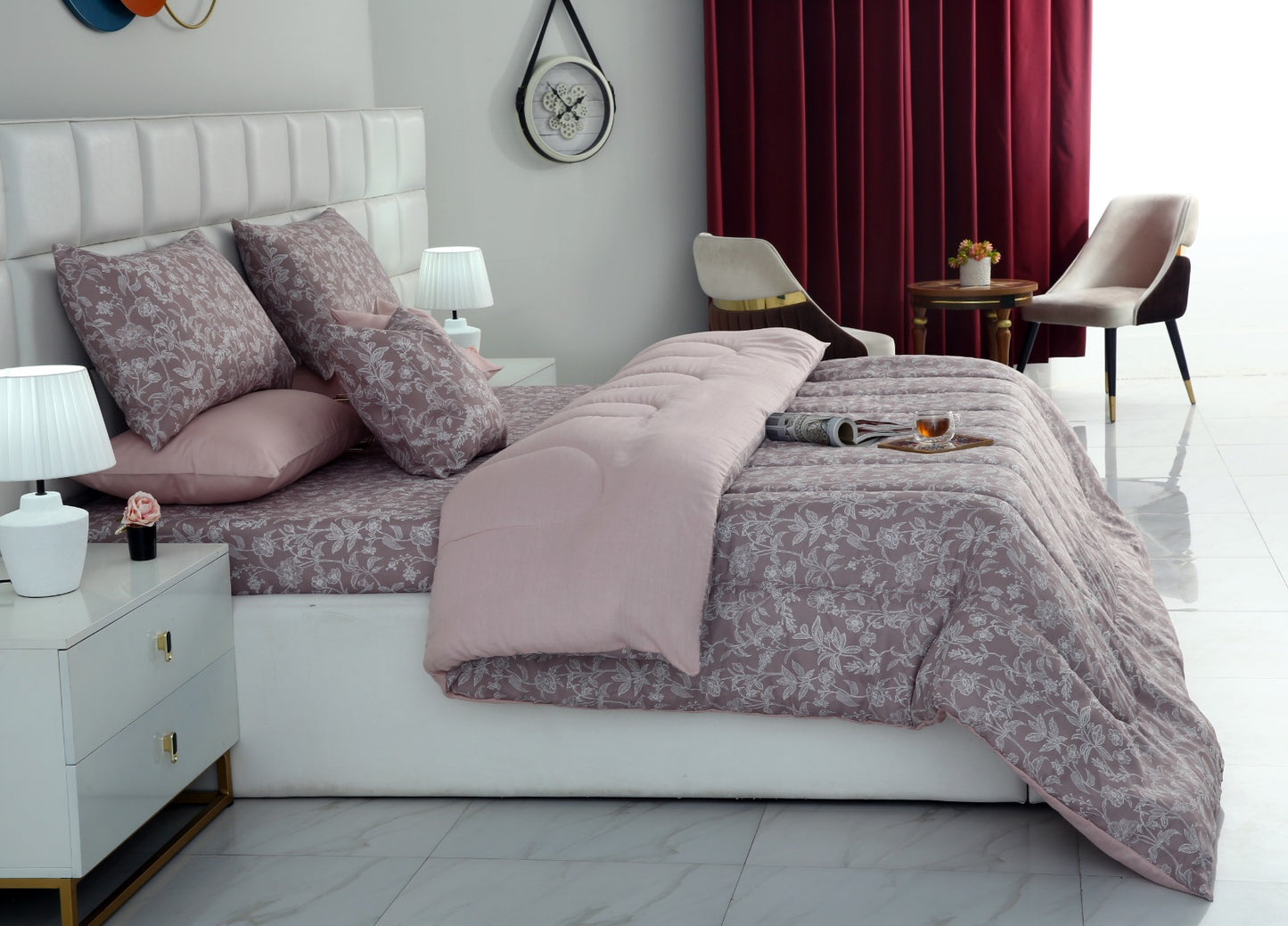 8 PCs Winter Comforter Set-White Peonies Comforters Apricot