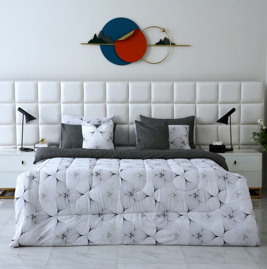 8 PCs Winter Comforter Set-Pitch Grey Comforters Apricot