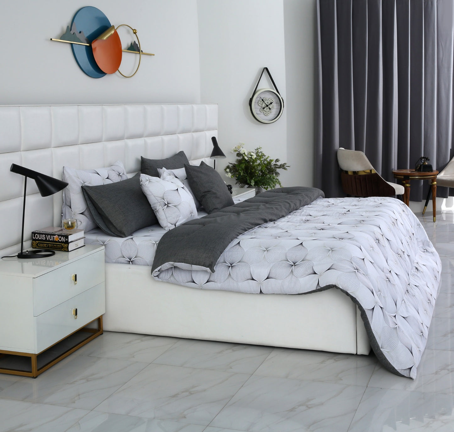 8 PCs Winter Comforter Set-Pitch Grey Comforters Apricot