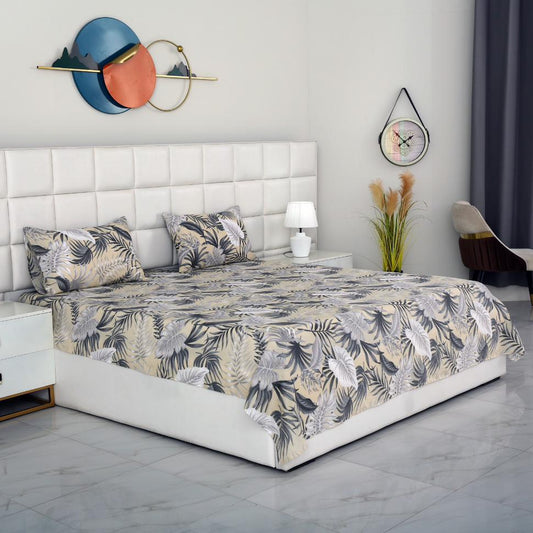 3 PCs Double Bed Sheet-Beige Tropicals Bed Sheets Apricot