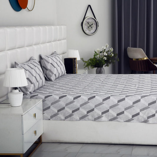 2Pcs Single Bed Sheet-Sliver Triangles single bed sheet Apricot