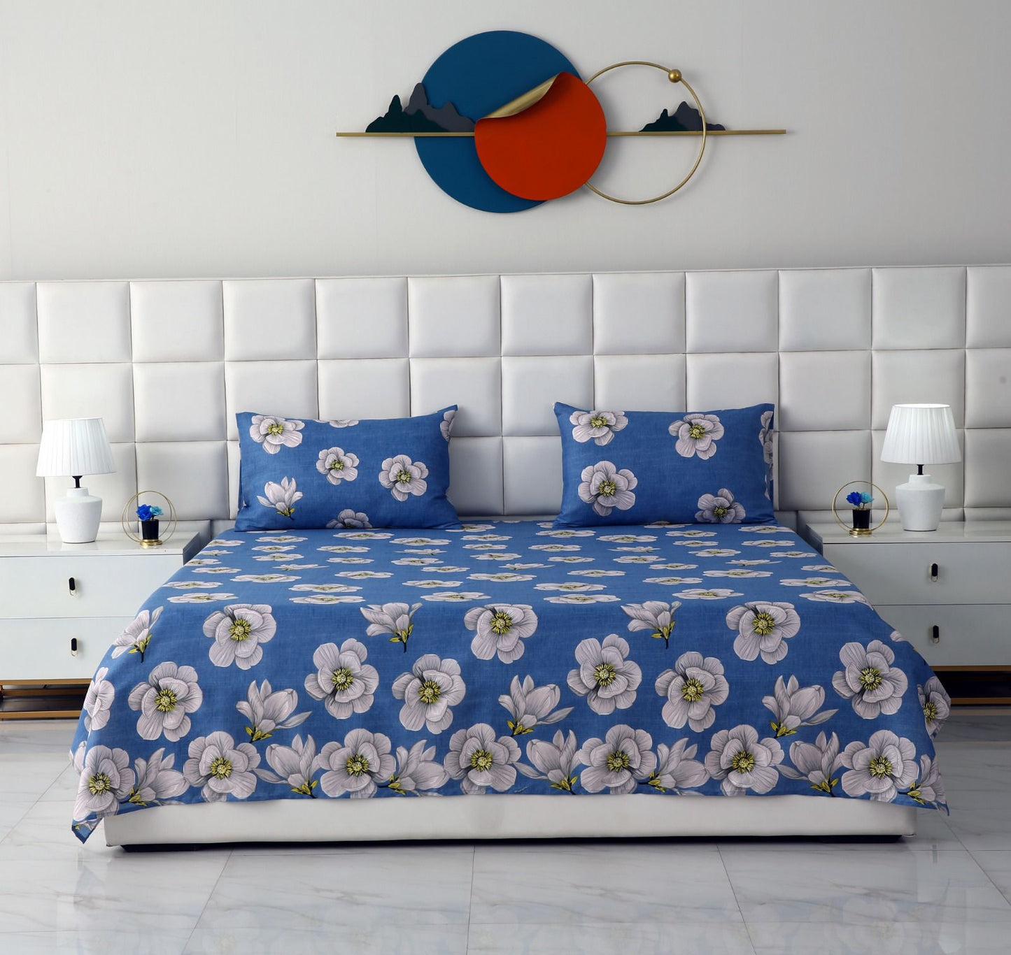 3 PCs Double Bed Sheet-White Orchid Bed Sheets Apricot